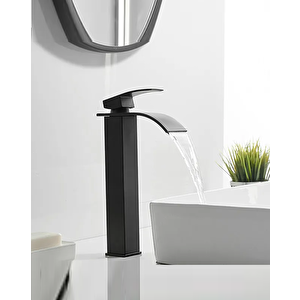 Siyah Çanak Lavabo Bataryası Oval Çıkış Havza Model Uzun/yüksek Lavabo Musluğu Çift Girişli