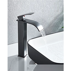 Siyah Çanak Lavabo Bataryası Oval Çıkış Havza Model Uzun/yüksek Lavabo Musluğu Çift Girişli