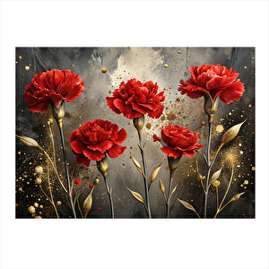 Kırmızı Karanfil Dekoratif Ahşap Tablo 25cmx 35cm 25x35 cm