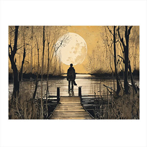 İskelede Siyah Beyaz Adam Desenli Mdf Tablo 25cmx 35cm 25x35 cm