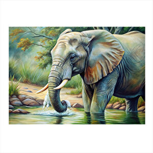 Fil Ve Nehir Tasarım Ahşap Tablo 25cmx 35cm 25x35 cm