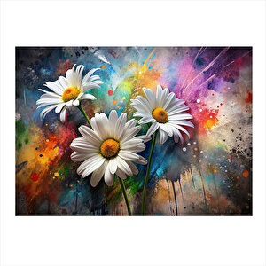 Beyaz Papatyalar Dekoratif Mdf Tablo 25cmx 35cm 25x35 cm