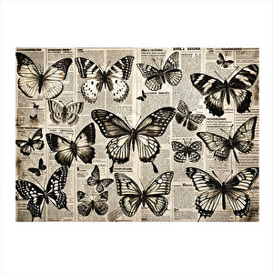 Gazete  Fon Kelebekler Tasarım Mdf Tablo 35cm X50cm 35x50 cm