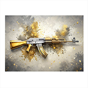 Altın Rengi Ak-47 Dekoratif Ahşap Tablo 25cmx 35cm