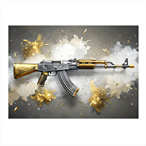 Ak-47 Gold Rengi Model Mdf Tablo 50cmx 70cm 50x70 cm