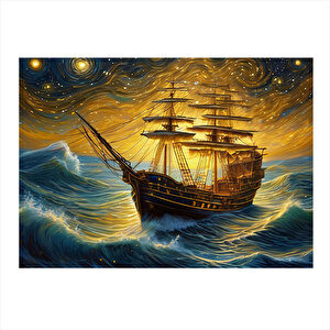 Van Gogh Tarzı Yani Kendi Tekne Desenli Mdf Tablo 25cmx 35cm 25x35 cm