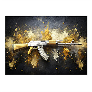 Ak-47 Gold Renk Dekoratif Mdf Tablo 25cmx 35cm 25x35 cm