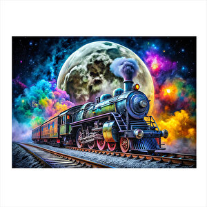Renkli Buharlı Tren Lokomotif Hediyelik Mdf Tablo 25cmx 35cm 25x35 cm