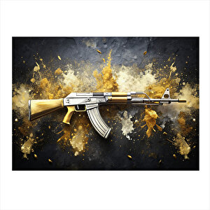 Ak-47 Gold Renk Dekoratif Mdf Tablo 50cmx 70cm 50x70 cm