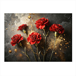 Kırmızı Karanfiller Hediyelik Ahşap Tablo 25cmx 35cm 25x35 cm