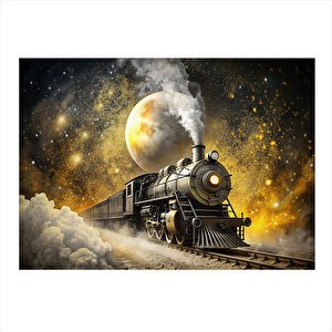Buharlı Tren Lokomotif Desenli Mdf Tablo 35cm X50cm 35x50 cm