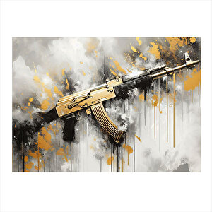Gold Ak-47 Model Ahşap Tablo 25cmx 35cm 25x35 cm