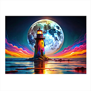 Dolunay Ve Deniz Feneri Desenli Mdf Tablo 35cm X50cm 35x50 cm