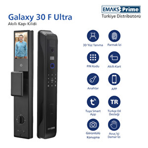Akıllı Kilit Galaxy30 F Ultra, Yüz Tanıma, Avuç Tanıma, Kamera, Şifre, Kart, Parmak İzi, İç Panel Ekran, Wifi bağlantılı