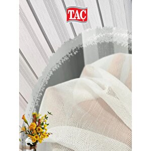 Simli Krep Bambu Balık Sırtı Tül Perde 1/3 Sık Pile - Extra Gramajlı - Ütü Gerektirmez 380x180 cm