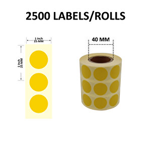 Renkli Kuşe Rulo Çap Etiketi 25mm X 25mm 2500 Adet Yan Yana 3 Lü Sarı