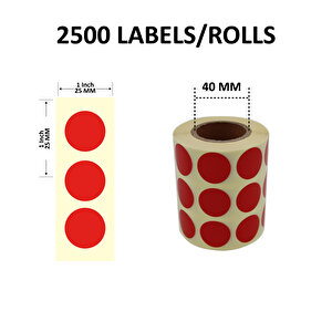 Renkli Kuşe Rulo Çap Etiketi 25mm X 25mm 2500 Adet Yan Yana 3 Lü Kırmızı