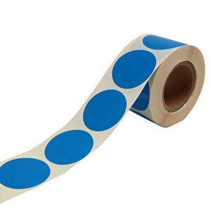Kuşe Renkli Zemin Baskılı 40mm Çap Etiket 500 Adet Mavi