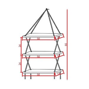 Enjoylifetasarım 3'lü Halatlı Duvar Rafı