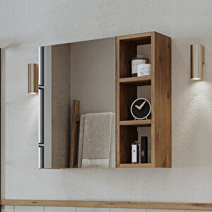 Roomart Banyo Dolabı Kulpsuz Tek Kapaklı Atlantik Çam Mdf 65 Cm Aynalı Banyo Üst Dolabı