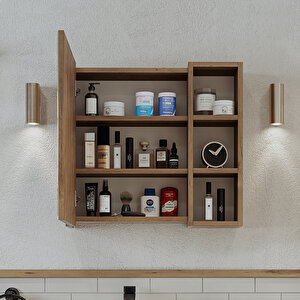 Roomart Banyo Dolabı Kulpsuz Tek Kapaklı Atlantik Çam Mdf 65 Cm Aynalı Banyo Üst Dolabı