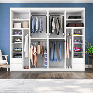 Sürgülü Gardırop Dört Kapaklı Aynalı 280/230 CM (PARLAK BEYAZ)