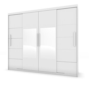 Sürgülü Gardırop Dört Kapaklı Aynalı 280/230 CM (PARLAK BEYAZ)
