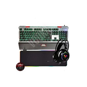 Trol Profesyonel Gaming Beyaz Switch Klavye + 7.1 Gaming Kulaklık + Rgb Mousepad Set Gamerprof 3in1