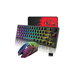 T50 Kablosuz Işıklı Klavye Mouse Rainbow Aydınlatmalı Mousepad Hediyeli