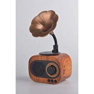 Nostalji Bluetooth Hoparlör Dahili Radyo Hafıza Kart Aux Gramafon Hediyelik Ekstra Bass Yüksek Ses