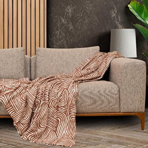 Softmicro Gökkuşağı Desenli Boho 130x180 Cm  Koltuk Örtüsü Şalı, Kanepe Örtüsü, Tv Battaniyesi  Kiremit Rengi Kiremit