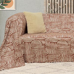 Softmicro Gökkuşağı Desenli Boho 130x180 Cm  Koltuk Örtüsü Şalı, Kanepe Örtüsü, Tv Battaniyesi  Kiremit Rengi Kiremit