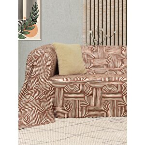 Softmicro Gökkuşağı Desenli Boho 130x180 Cm  Koltuk Örtüsü Şalı, Kanepe Örtüsü, Tv Battaniyesi  Kiremit Rengi
