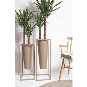 Prizma Vazo Saksı Karamel 80x30x30 Cm