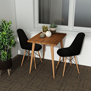 Masif Ağaç Teak Renk Mutfak Ve Balkon İçin Sandalyeli Masa Takımı 80x60 Cm Masa + 2 Adet Sandalye