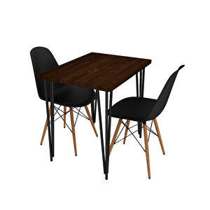 Masif Ağaç Ceviz Renk Mutfak Ve Balkon İçin Sandalyeli Masa Takımı 80x60 Cm Masa + 2 Adet Sandalye
