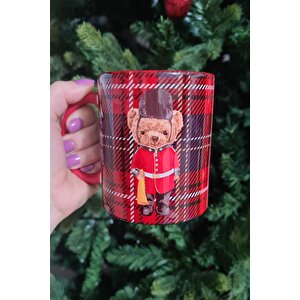 Teddy Bear Tasarım Yılbaşı Desenli Kırmızı Kupa Bardak