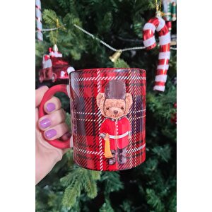 Teddy Bear Tasarım Yılbaşı Desenli Kırmızı Kupa Bardak