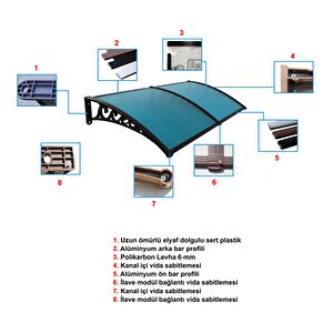 Plastik Ayak 6mm Levhalı Pratik Sundurma Kanopi 100x600 Cm Antrasit Gri