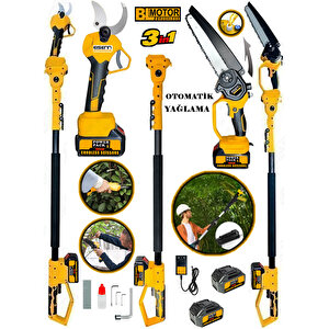 3 Lü Set Yellow BL Fırçasız Motor Budama Makası + Zincirli Otomatik Yağlamalı Dal Kesme + Teleskop Uzatma