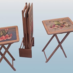 Çanta Zigon 90376 Di̇kdörtgen Resimli Model Sehpa Kayın Parlak Ceviz Natüre El Yapı