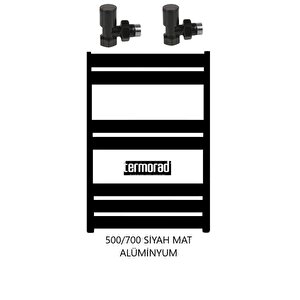 Mat Siyah Alüminyum Havlupan 50*70 Cm Termorad Petsa Slim +2 Adet Radyatör Havlupan Vanası Siyah Mat 1/2'