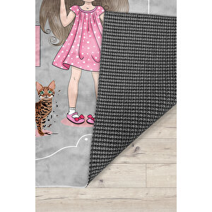 Prenses Kız Seksek Kelebekli Bambu Çocuk Odası Halısı 100x150 cm