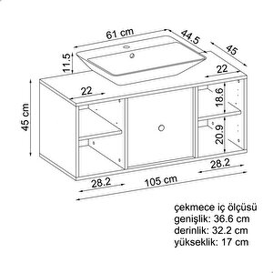 Gusto Ayaksız Lavabolu Mdf 105 Cm Çekmeceli Banyo Dolabı Beyaz