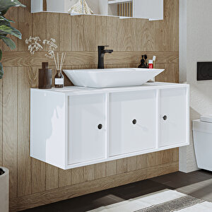 Gusto Ayaksız Lavabolu Mdf 105 Cm Çekmeceli Banyo Dolabı Beyaz