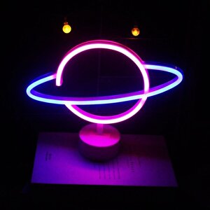Satürn Neon Lamba, Renkli, 30x15 Pembe