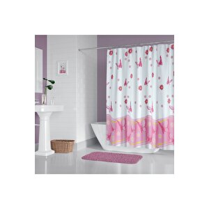 Banyo Perdesi 6020 1x180x200, Perde Borusu Askı Aparatı Köşe Boru Beyaz Hediyeli, Duş Perdesi Seti