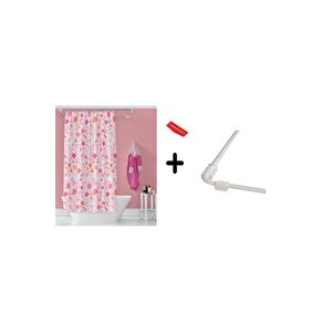 Banyo Perdesi 6811 1x180x200, Perde Borusu Askı Aparatı Köşe Boru Beyaz Hediyeli, Duş Perdesi Seti