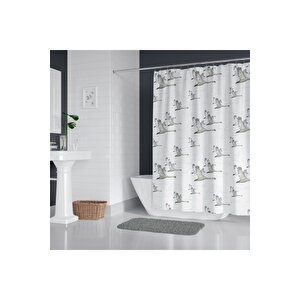 Banyo Perdesi 6771 1x180x200, Perde Borusu Askı Aparatı Köşe Boru Beyaz Hediyeli, Duş Perdesi Seti