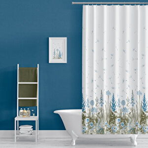 Banyo Perdesi 2558 2x110x200, Perde Borusu Askı Aparatı Köşe Boru Beyaz Hediyeli, Duş Perdesi Seti